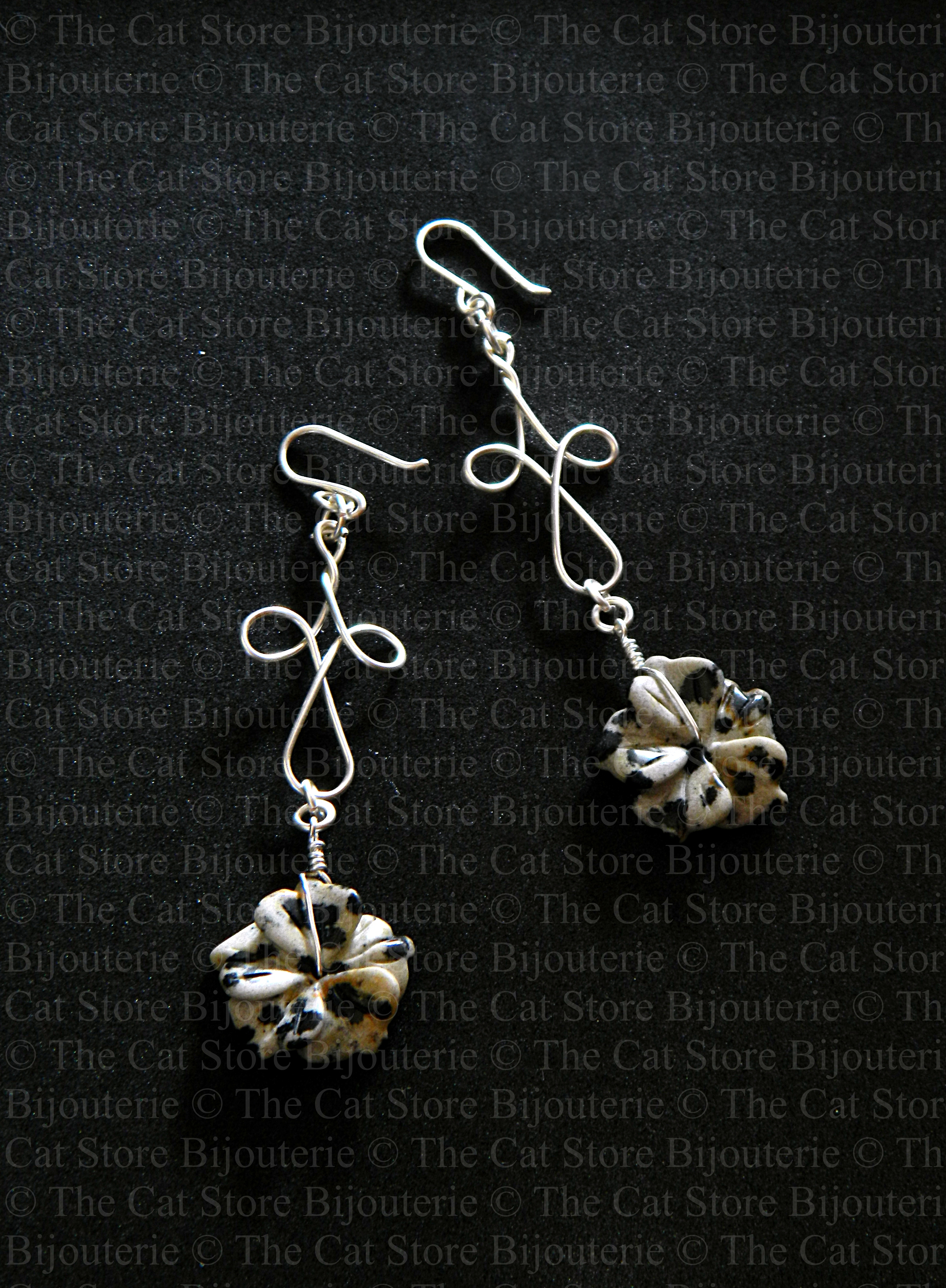 boucles d'oreilles aloha art nouveau jaspe dalmatien  THE CAT STORE Bijouterie