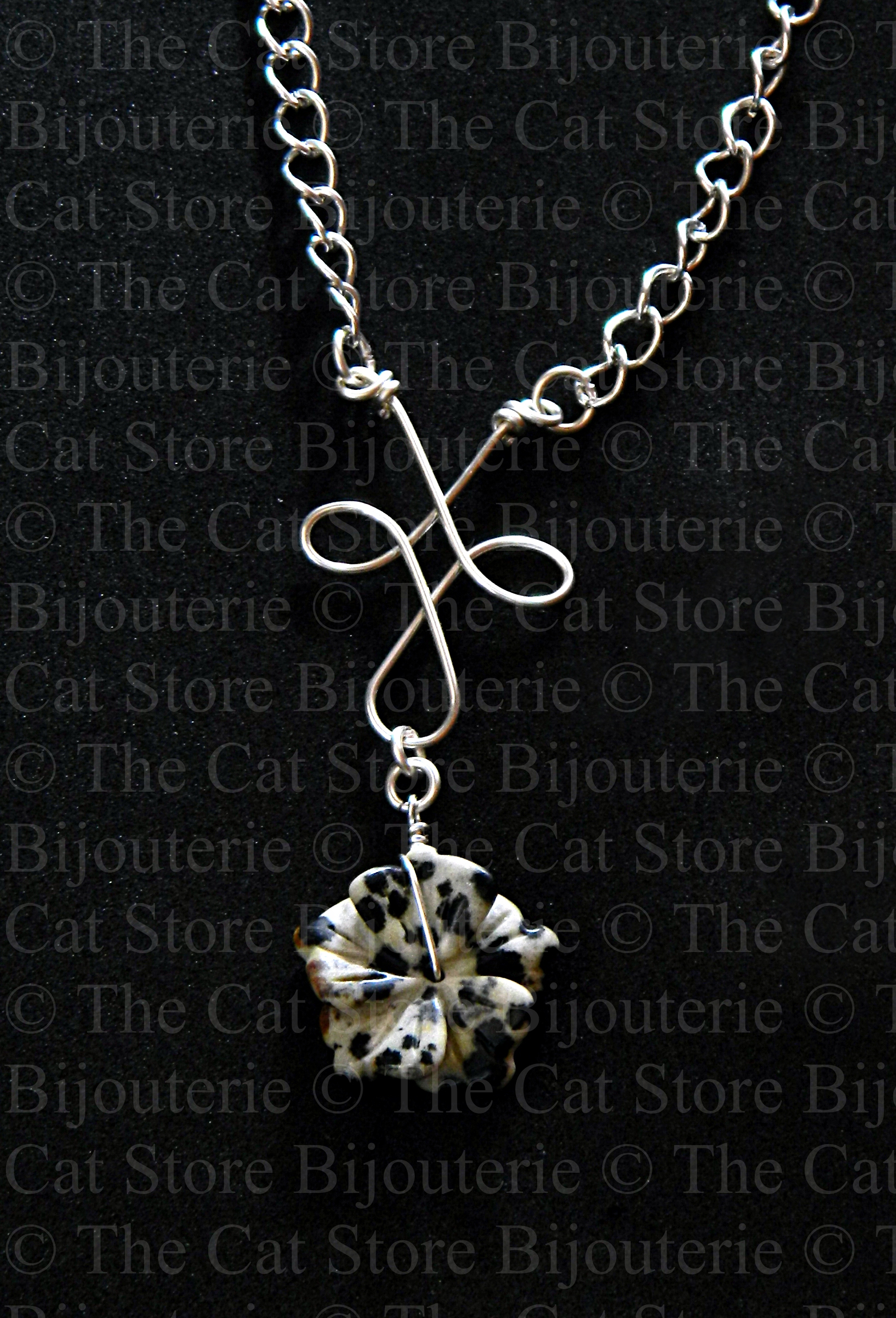 collier pendentif aloha art nouveau jaspe dalmatien  THE CAT STORE Bijouterie