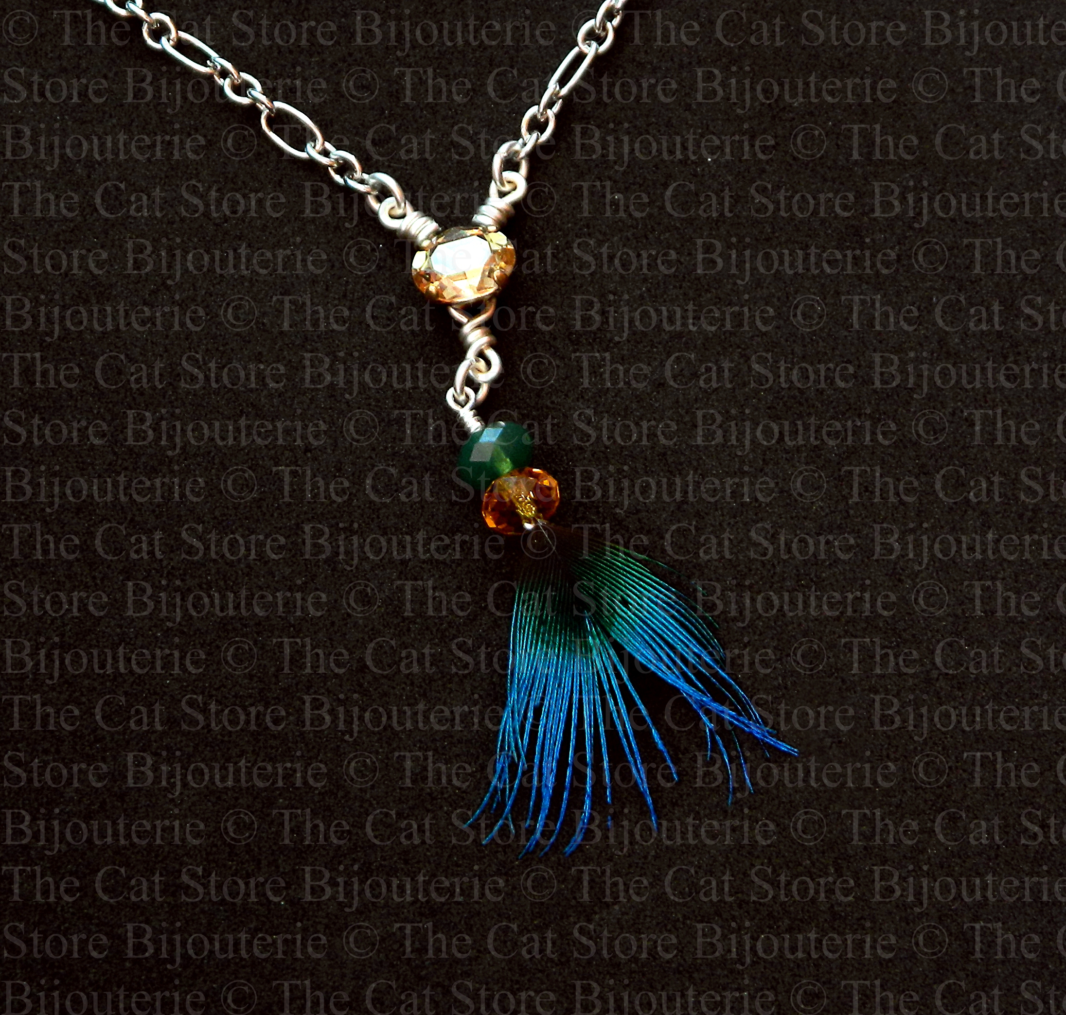 collier pendentif peacock détail  THE CAT STORE Bijouterie