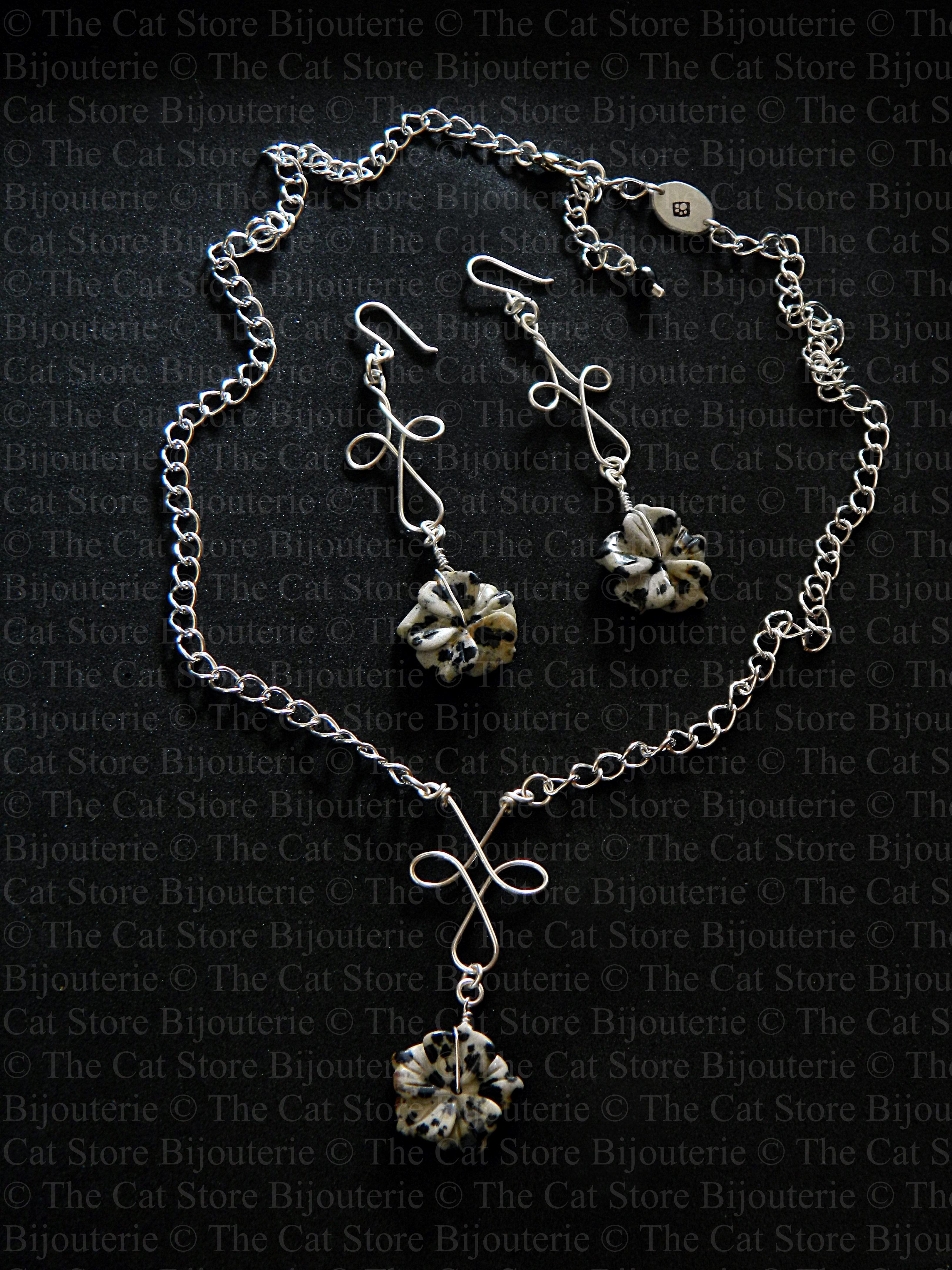 demi parure aloha art nouveau jaspe dalmatien  THE CAT STORE Bijouterie